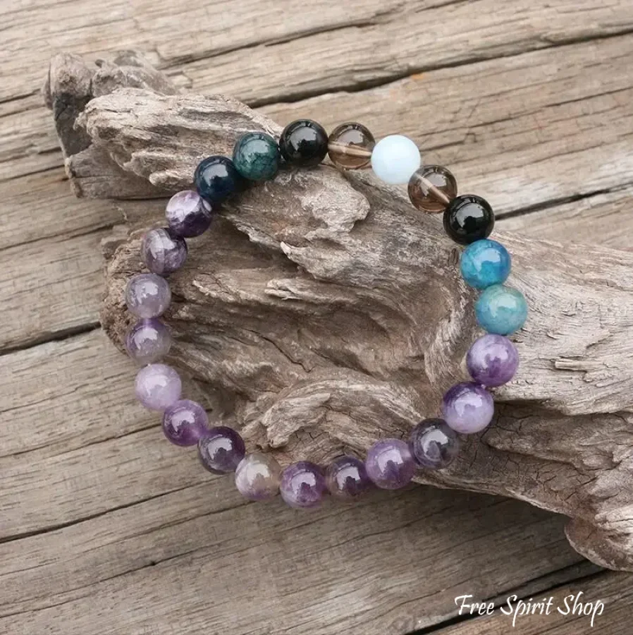 108 Amethyst, Apatite, Black Onyx, Aquamarine, & Smokey Quartz Mala Bead Necklace - Image 8