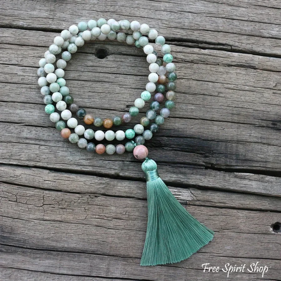 108 Lucky Jasper & Indian Agate Mala Beads Necklace/ Bracelet - Image 2