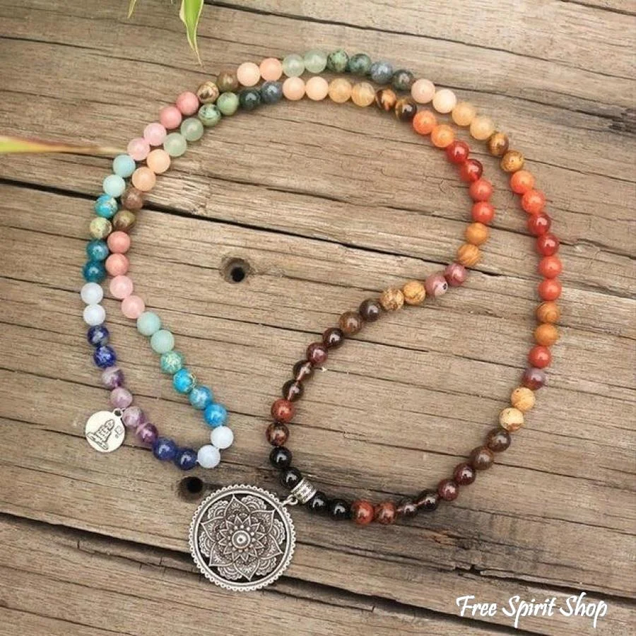 108 Natural 7 Chakra Gemstone Mala Bead Necklace - Image 10