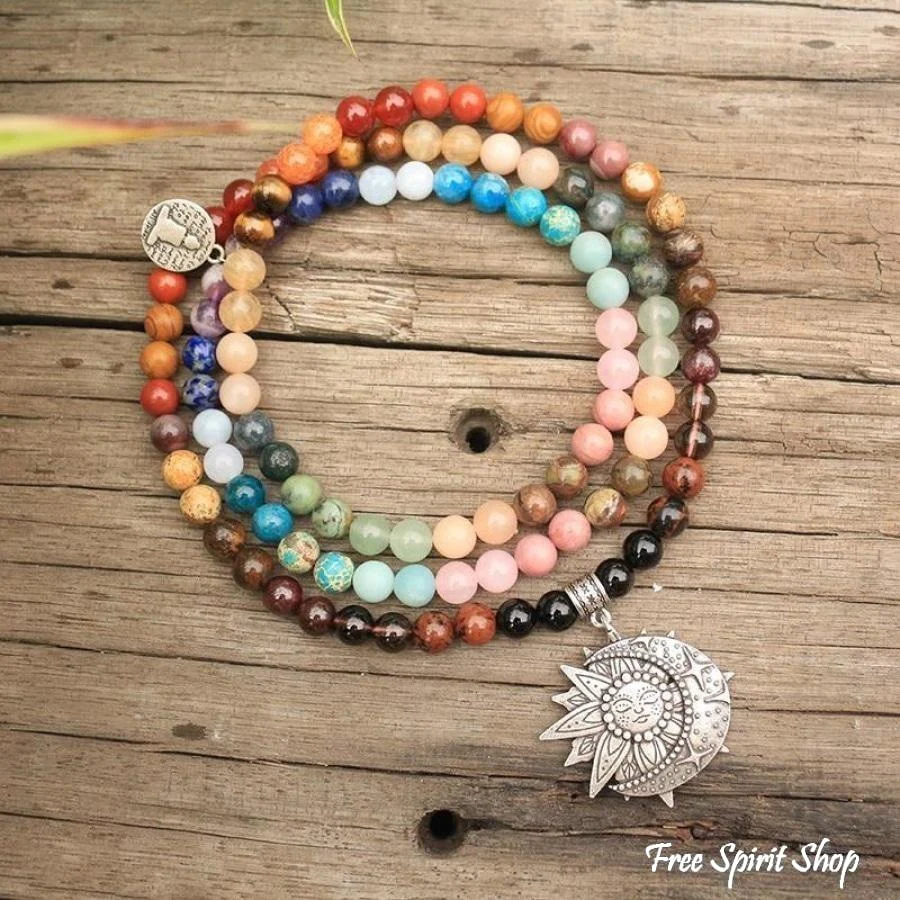 108 Natural 7 Chakra Gemstone Mala Bead Necklace - Image 3