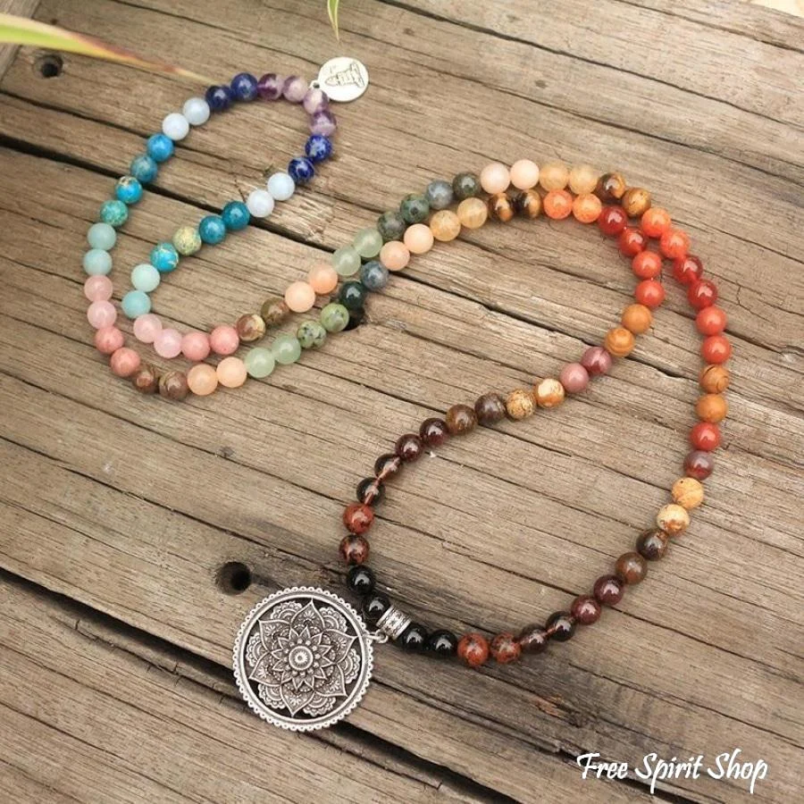 108 Natural 7 Chakra Gemstone Mala Bead Necklace - Image 4