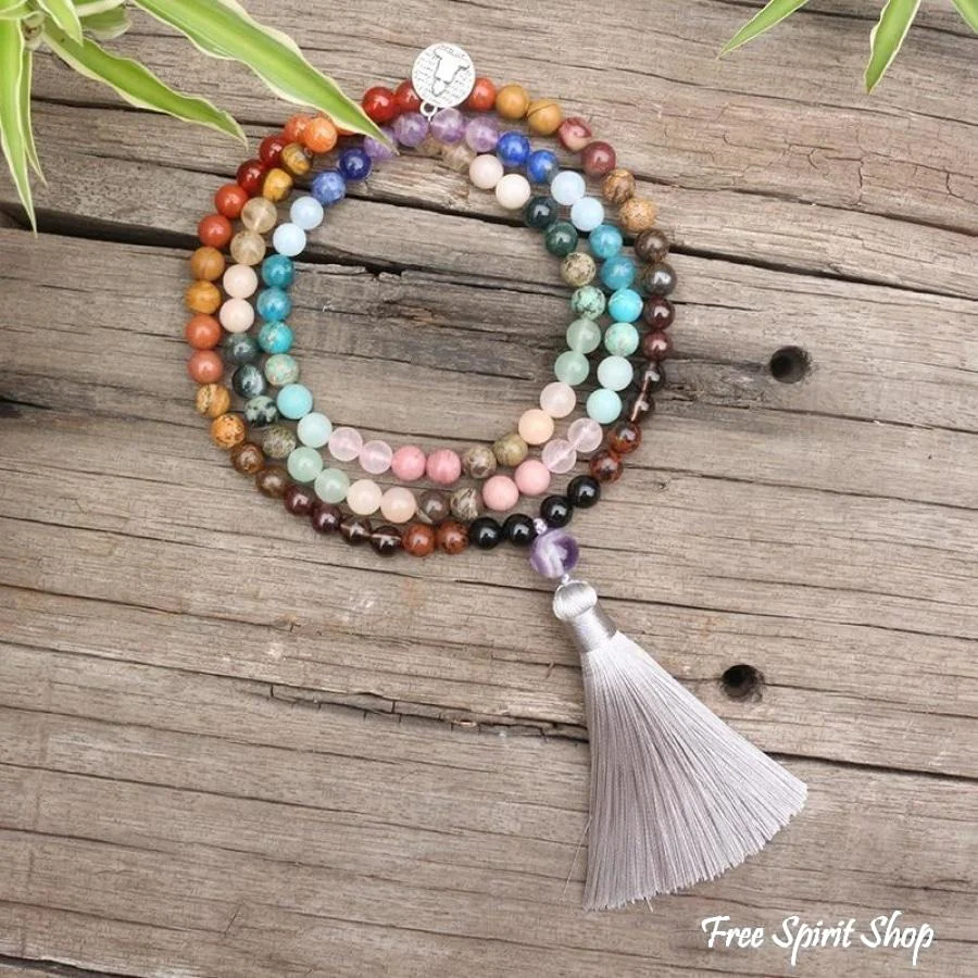108 Natural 7 Chakra Gemstone Mala Bead Necklace - Image 5