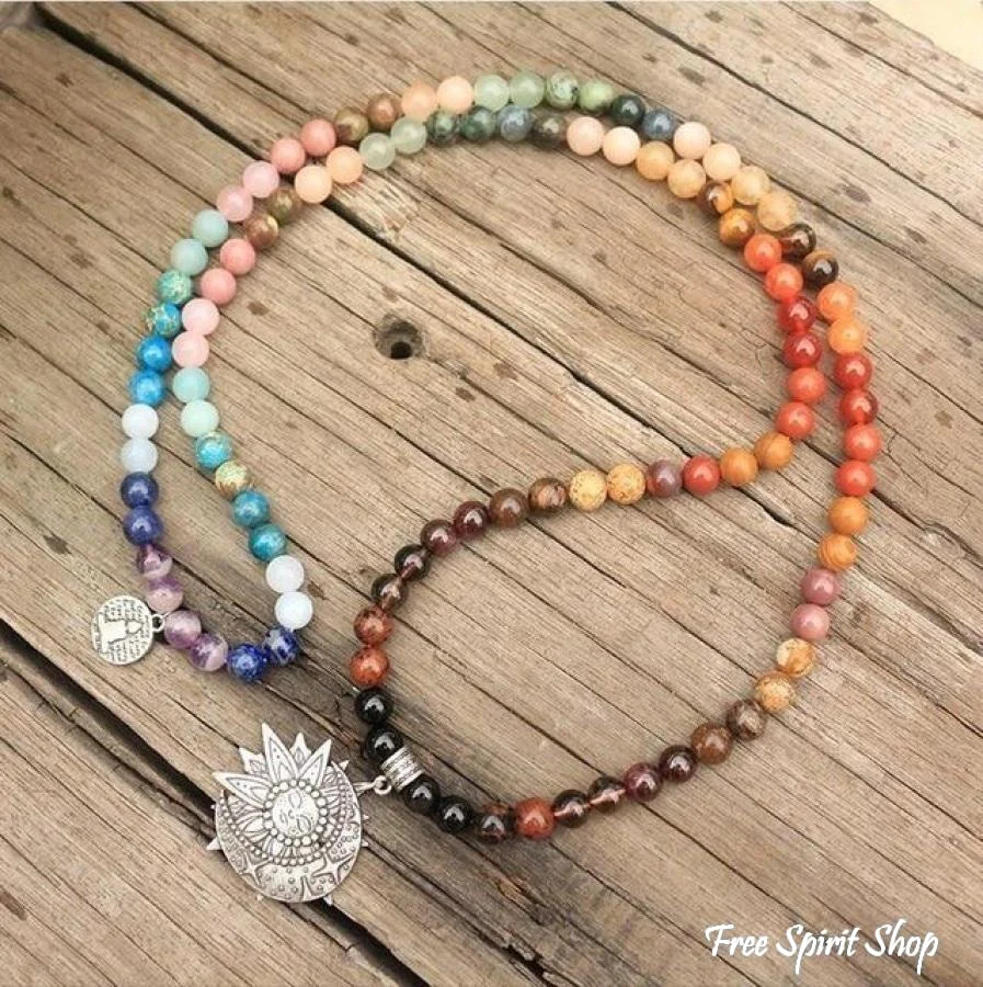 108 Natural 7 Chakra Gemstone Mala Bead Necklace - Image 6