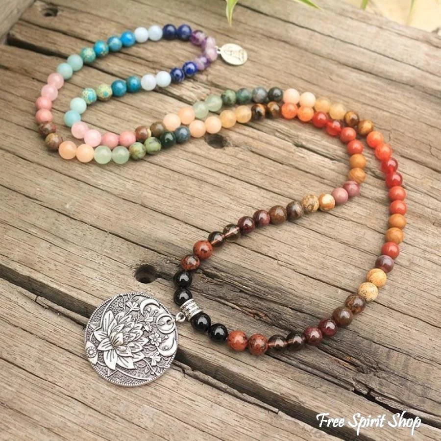 108 Natural 7 Chakra Gemstone Mala Bead Necklace - Image 7