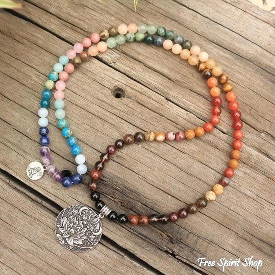 108 Natural 7 Chakra Gemstone Mala Bead Necklace - Image 8