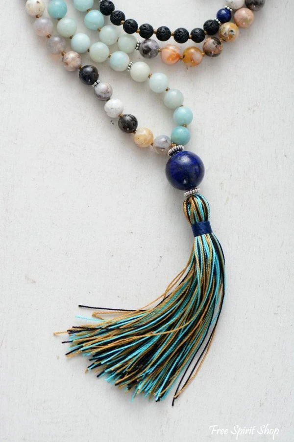 108 Natural Amazonite Jasper Lapis Lazuli Lava Stone Mala Bead Prayer - Image 3