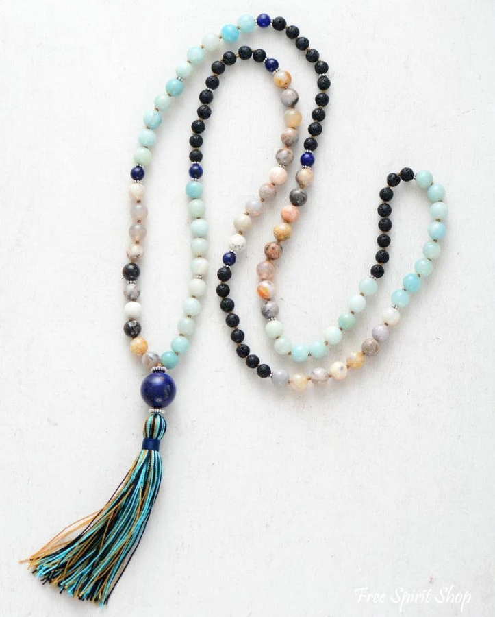108 Natural Amazonite Jasper Lapis Lazuli Lava Stone Mala Bead Prayer - Image 4