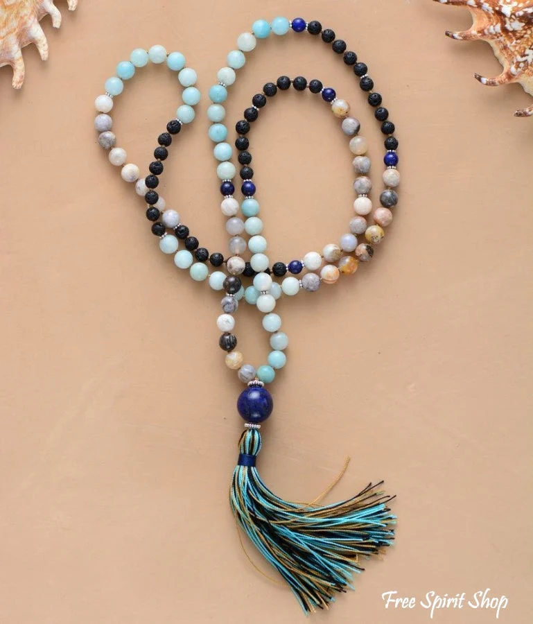 108 Natural Amazonite Jasper Lapis Lazuli Lava Stone Mala Bead Prayer - Image 6