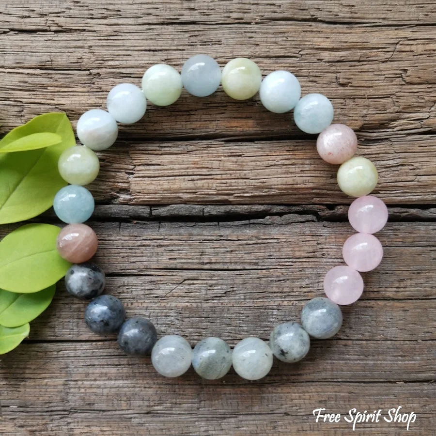 108 Natural Amazonite Labradorite & Rose Quartz Mala Necklace - Image 6