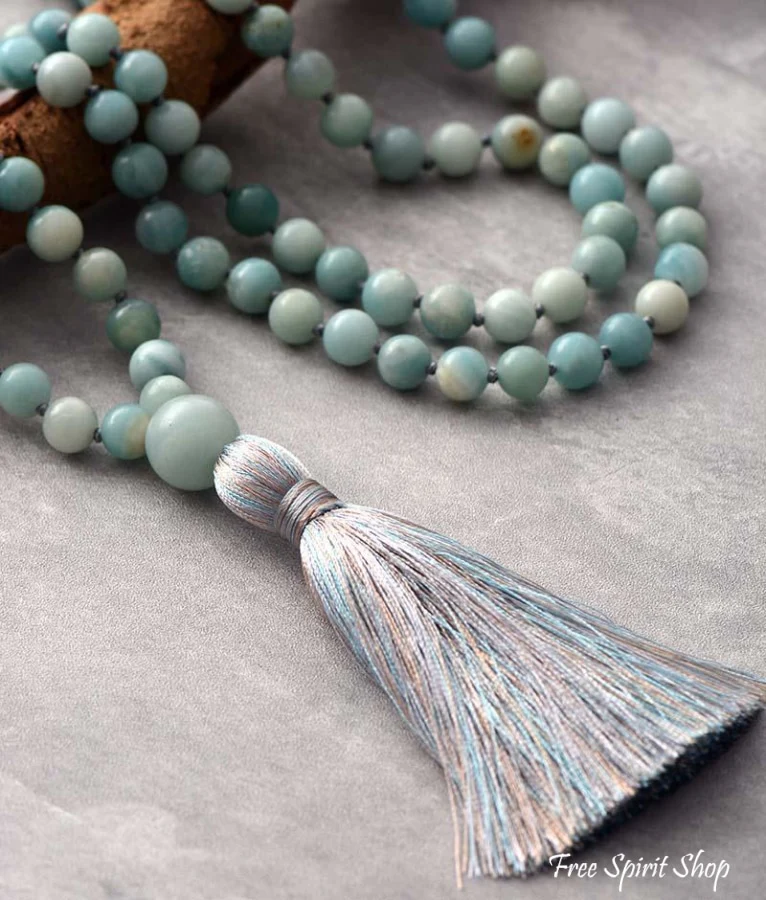 108 Natural Amazonite Mala Bead Necklace - Image 2