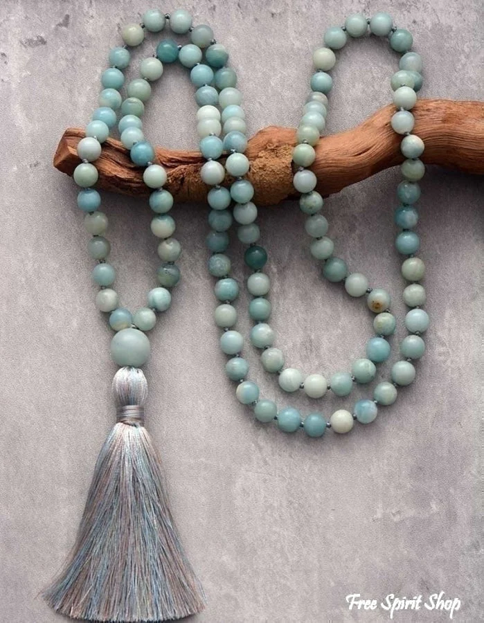 108 Natural Amazonite Mala Bead Necklace - Image 3