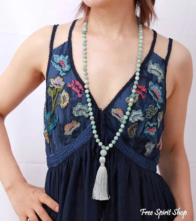 108 Natural Amazonite Mala Bead Necklace - Image 4
