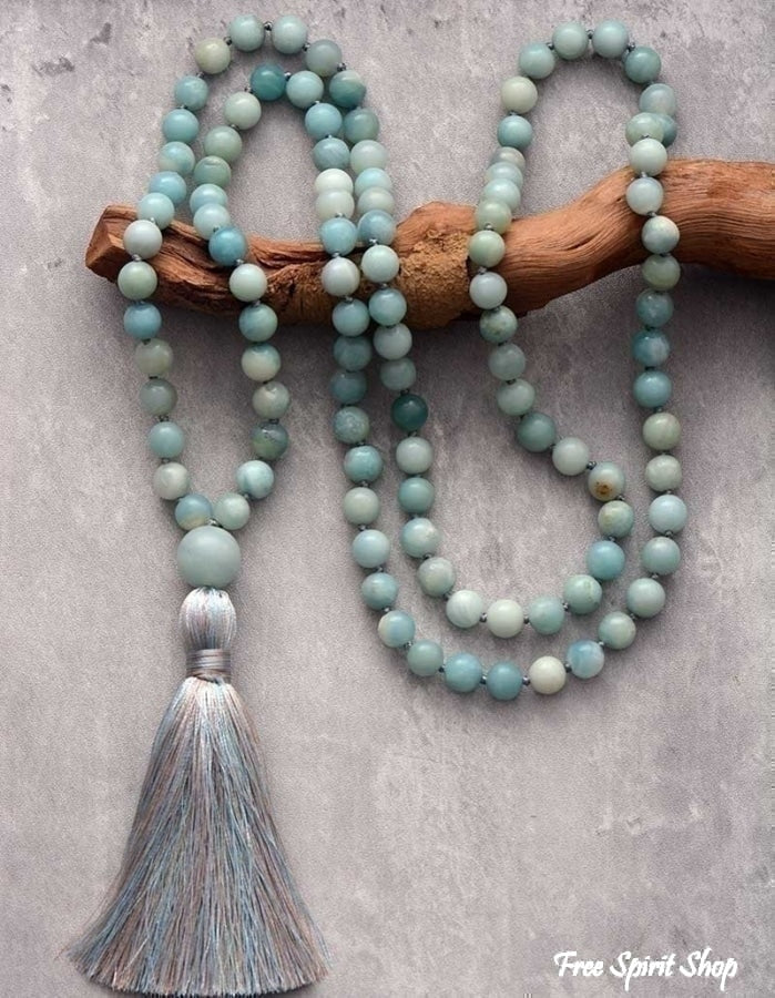 108 Natural Amazonite Mala Bead Necklace - Image 5