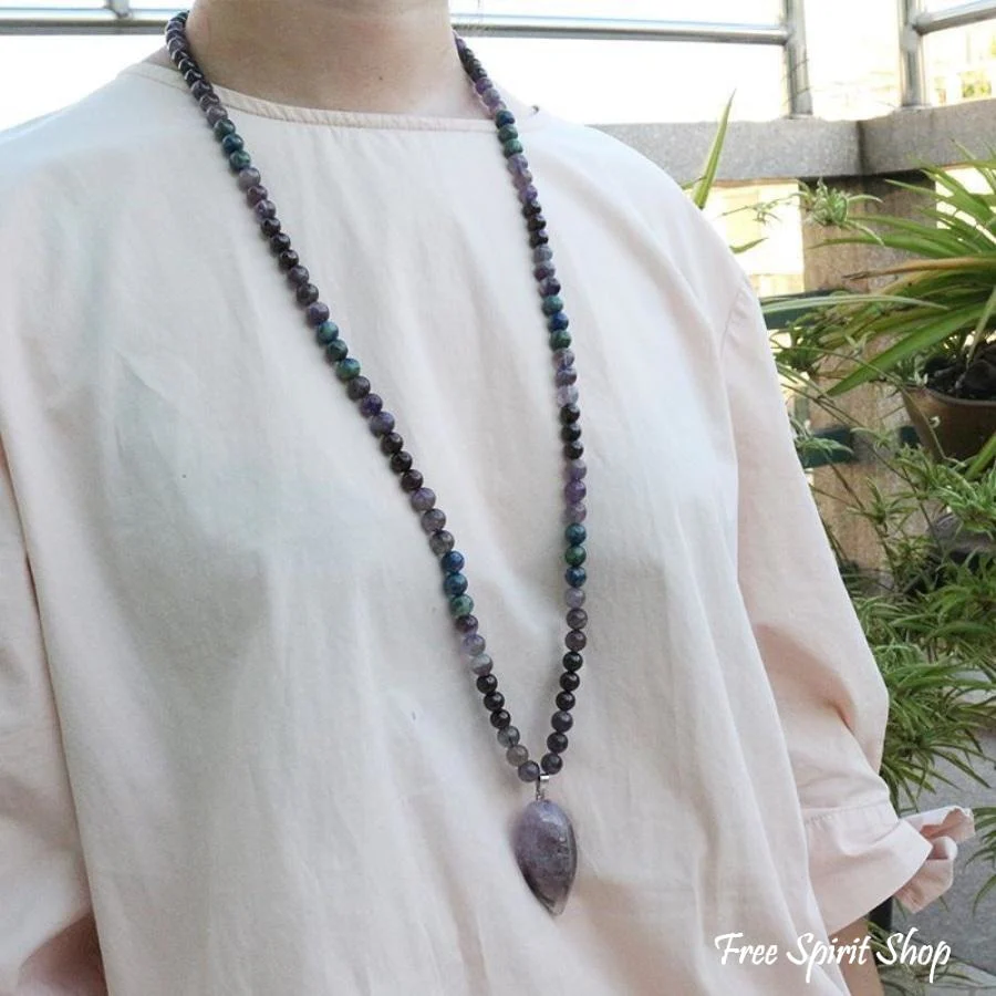 108 Natural Amethyst & Garnet Mala Bead Necklace / Bracelet - Image 5