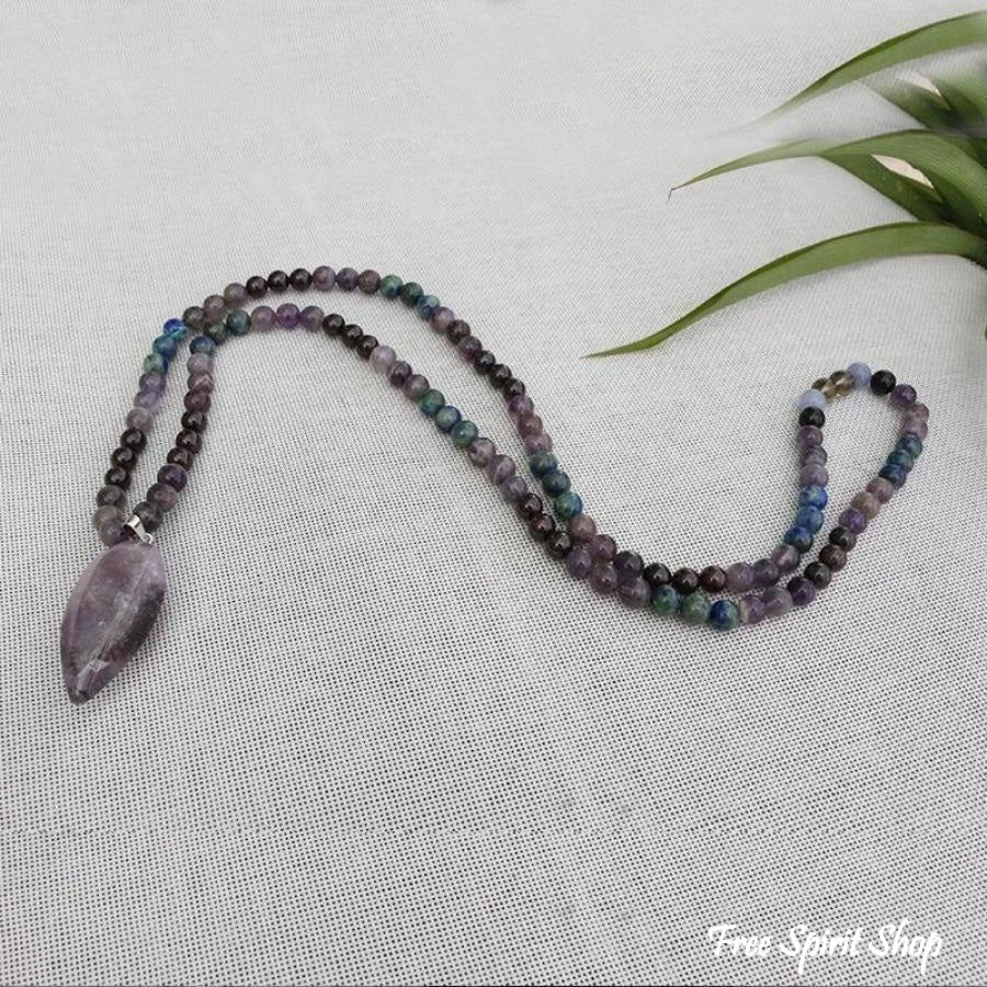 108 Natural Amethyst & Garnet Mala Bead Necklace / Bracelet - Image 7