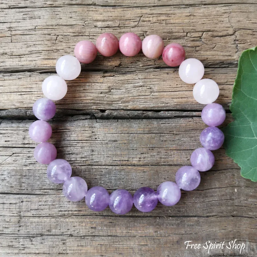 108 Natural Amethyst Rose Quartz & Rhodonite Mala Bead Necklace - Image 4
