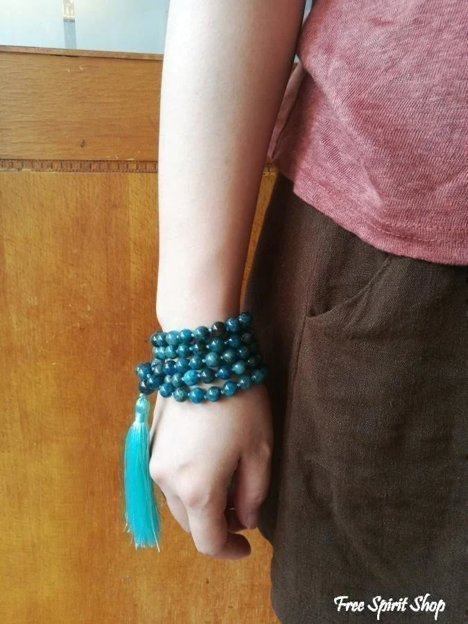 108 Natural Apatite Mala Bead Necklace - Image 5