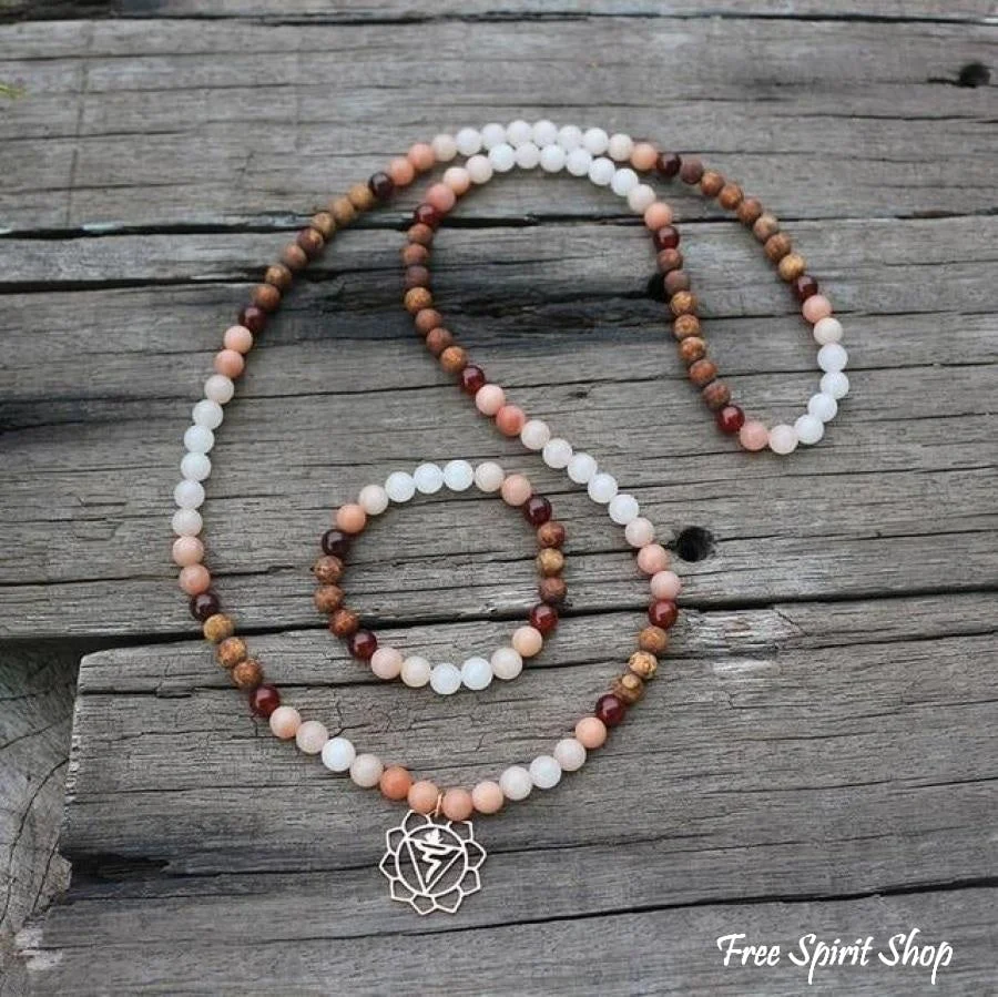 108 Natural Aventurine Carnelian and Brown Onyx Mala Beads Necklace / Bracelet - Image 5