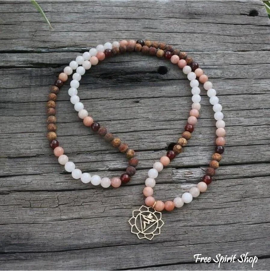 108 Natural Aventurine Carnelian and Brown Onyx Mala Beads Necklace / Bracelet - Image 6