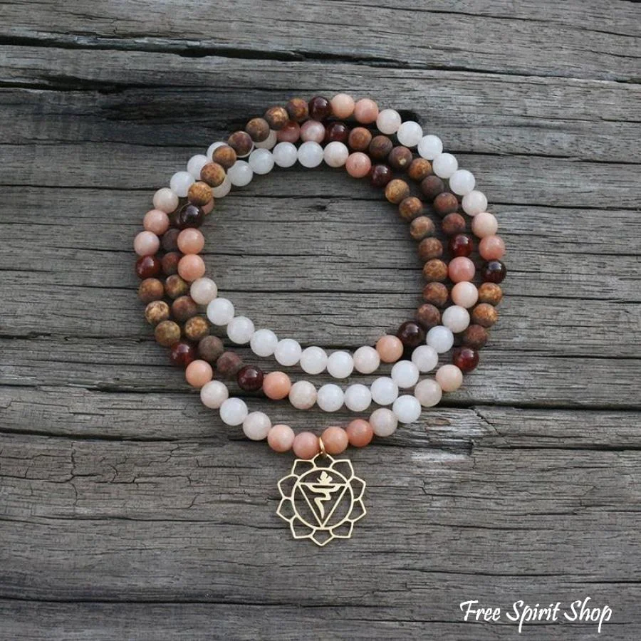108 Natural Aventurine Carnelian and Brown Onyx Mala Beads Necklace / Bracelet - Image 7