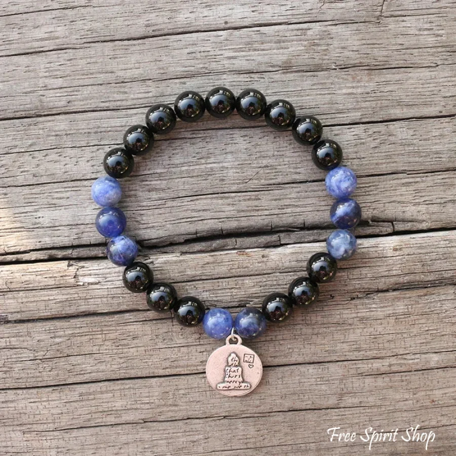 108 Natural Black Onyx & Sodalite Mala Beads With Sun & Moon Pendant - Image 7