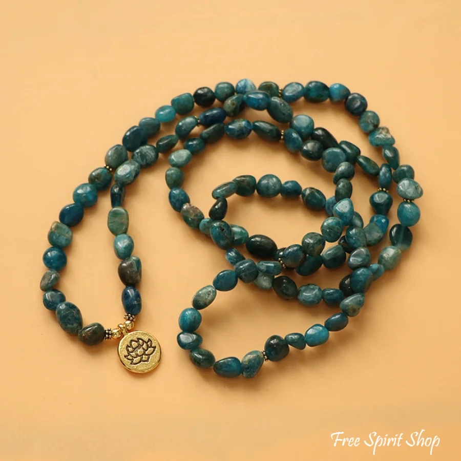 108 Natural Blue Apatite Mala Bead Bracelet - Image 3