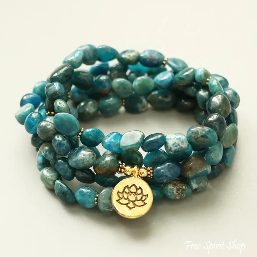 108 Natural Blue Apatite Mala Bead Bracelet - Image 4