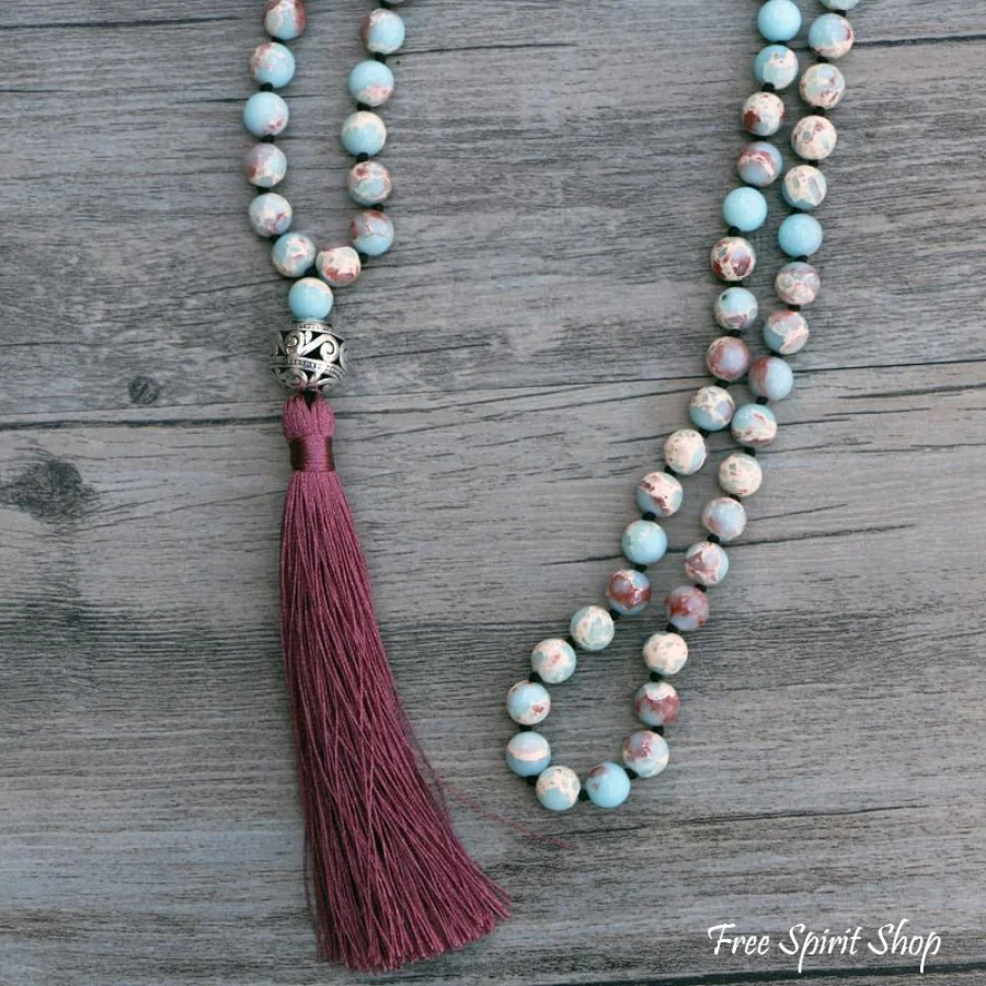 108 Natural Blue Shoushan Stone Bead Mala Prayer - Image 2