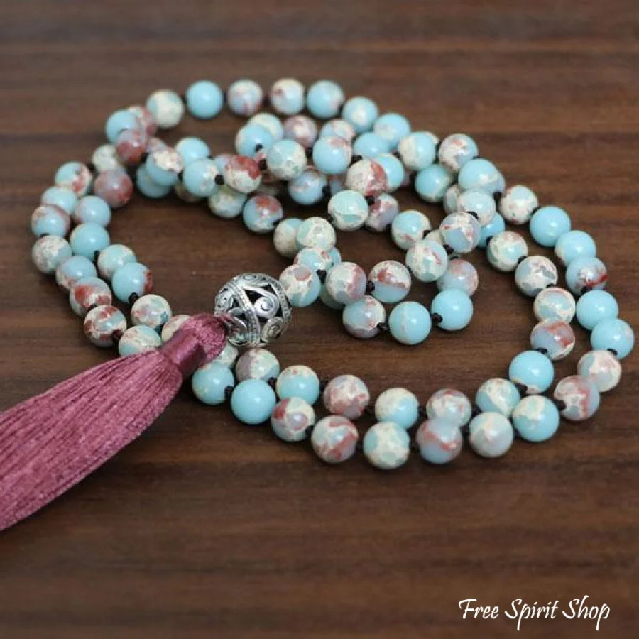 108 Natural Blue Shoushan Stone Bead Mala Prayer - Image 3