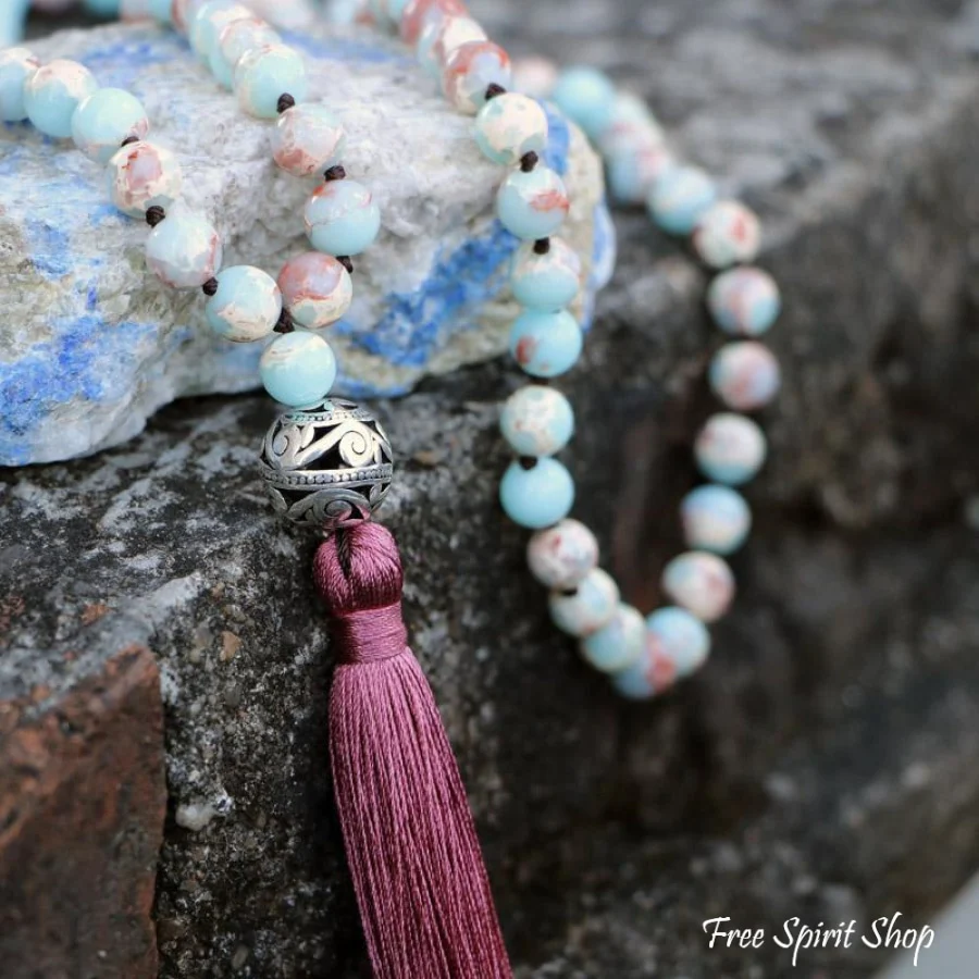 108 Natural Blue Shoushan Stone Bead Mala Prayer - Image 4