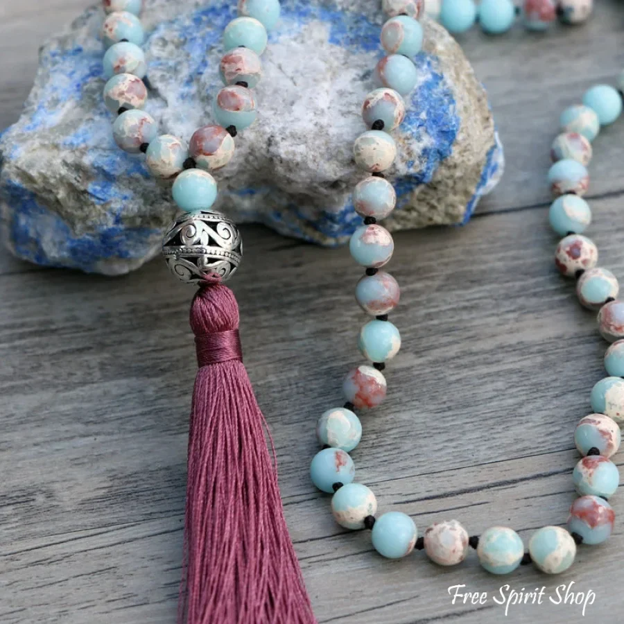 108 Natural Blue Shoushan Stone Bead Mala Prayer - Image 5