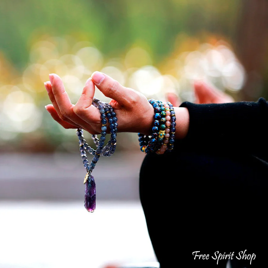 108 Natural Cordierite Stone Mala Bead Necklace - Image 2