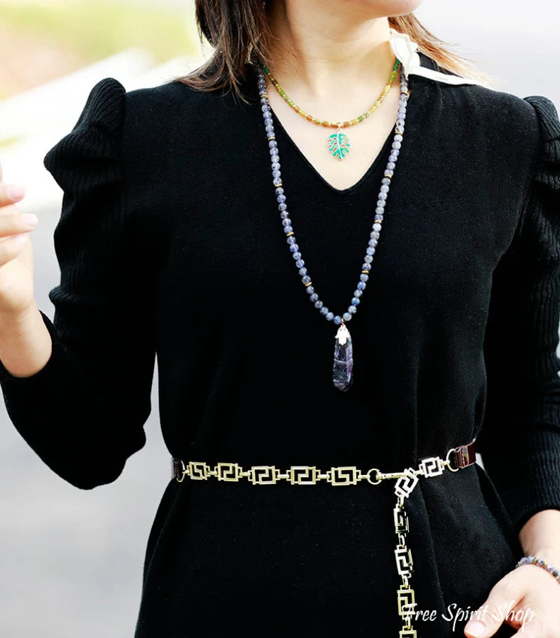 108 Natural Cordierite Stone Mala Bead Necklace - Image 5
