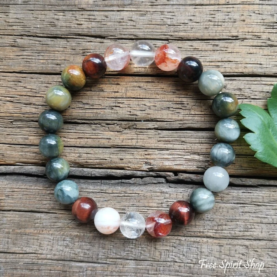 108 Natural Eagle Eye Tiger Eye & Red Quartz Mala Bead Necklace / Bracelet - Image 3
