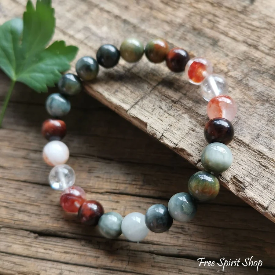 108 Natural Eagle Eye Tiger Eye & Red Quartz Mala Bead Necklace / Bracelet - Image 8