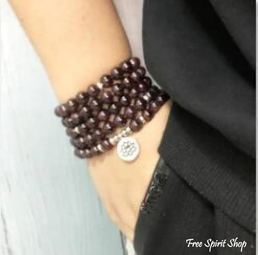 108 Natural Garnet Mala Bead Bracelet - Image 3