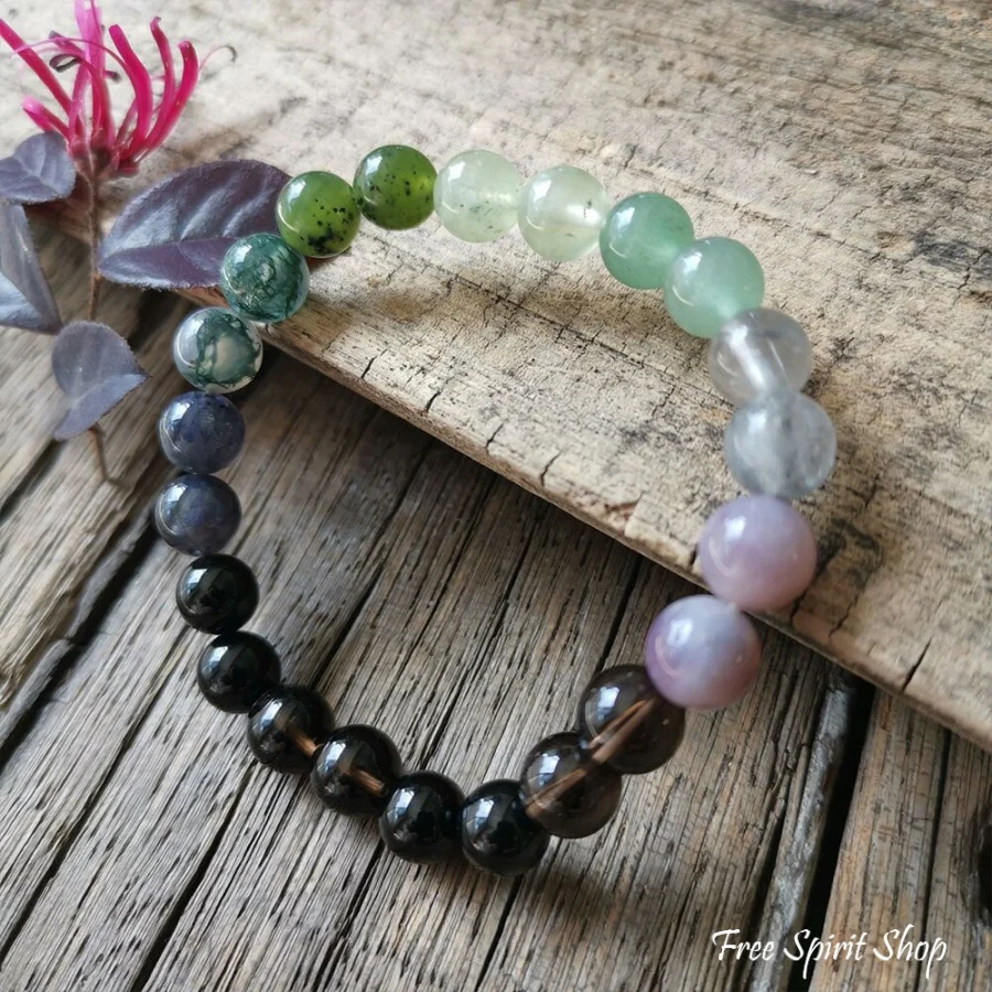 108 Natural Green Aventurine Smokey Quartz & Lepidolite Mala Bead Necklace - Image 5
