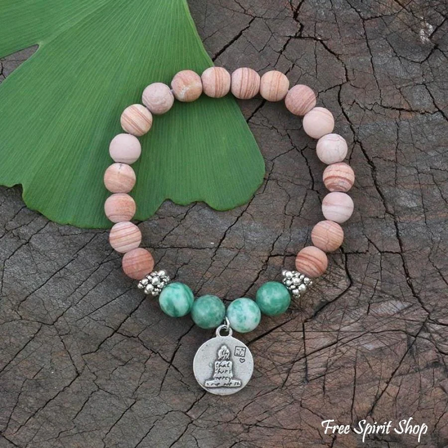 108 Natural Green Jadeite & Sand Stone Mala Bead Necklace / Bracelet - Image 3