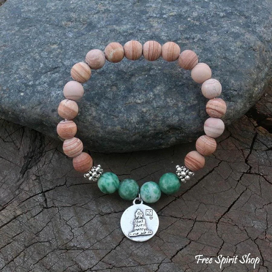 108 Natural Green Jadeite & Sand Stone Mala Bead Necklace / Bracelet - Image 5