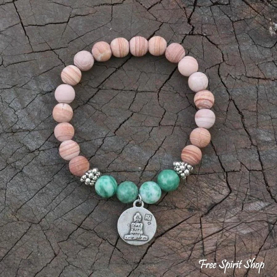 108 Natural Green Jadeite & Sand Stone Mala Bead Necklace / Bracelet - Image 6