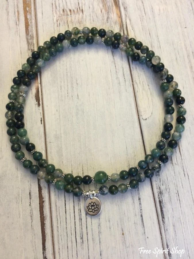 108 Natural Green Moss Agate Stone Mala Prayer Beads - Image 3