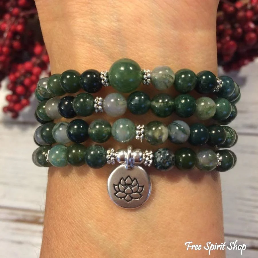 108 Natural Green Moss Agate Stone Mala Prayer Beads - Image 4