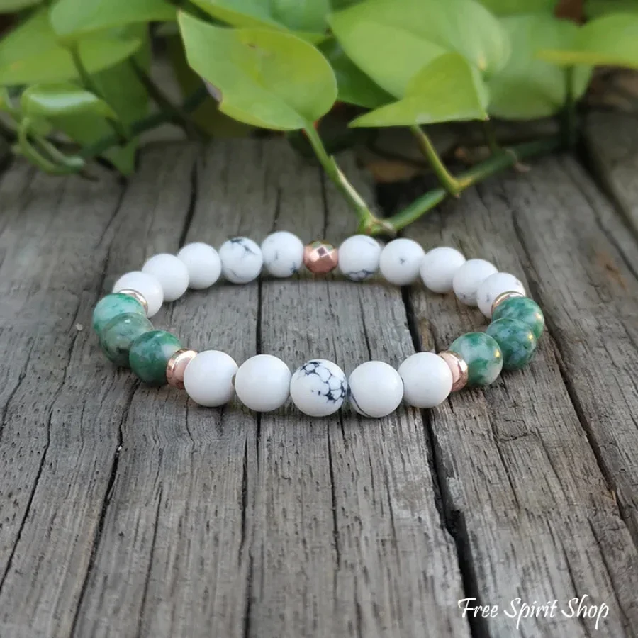 108 Natural Howlite & Green Jasper Mala Bead Necklace & Bracelet - Image 4