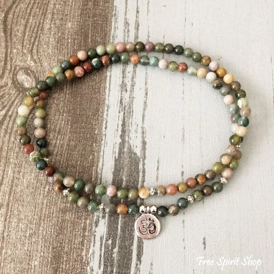 108 Natural Indian Agate Mala Bead Bracelet - Image 3