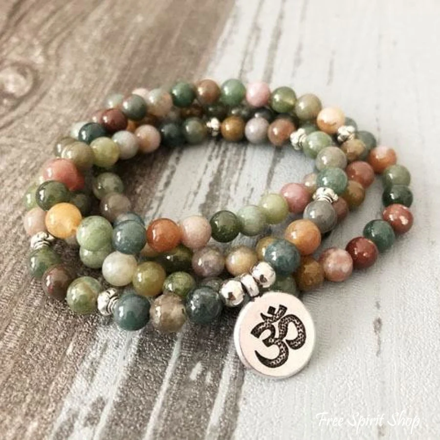 108 Natural Indian Agate Mala Bead Bracelet - Image 4