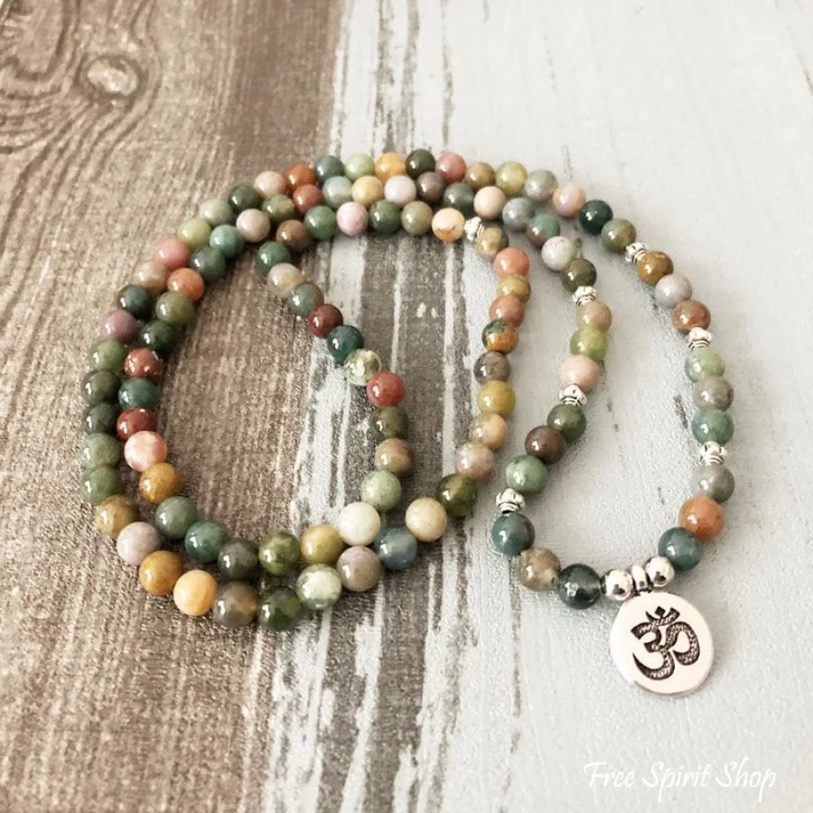 108 Natural Indian Agate Mala Bead Bracelet - Image 6