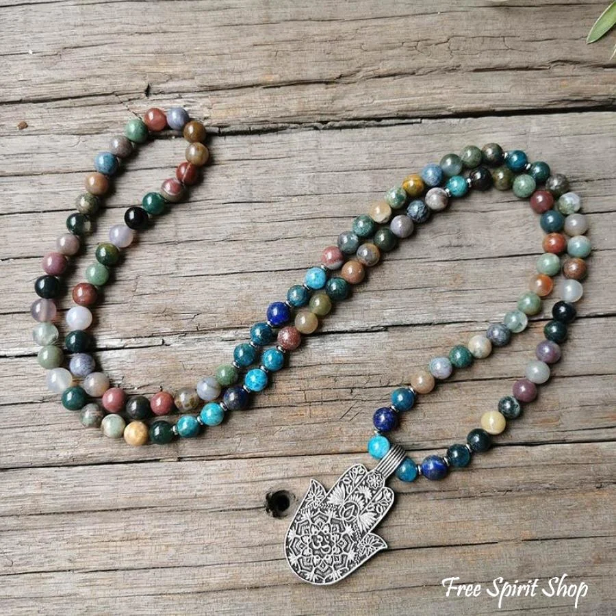 108 Natural Indian Onyx & Blue Apatite Mala Bead Necklace / Bracelet - Image 10