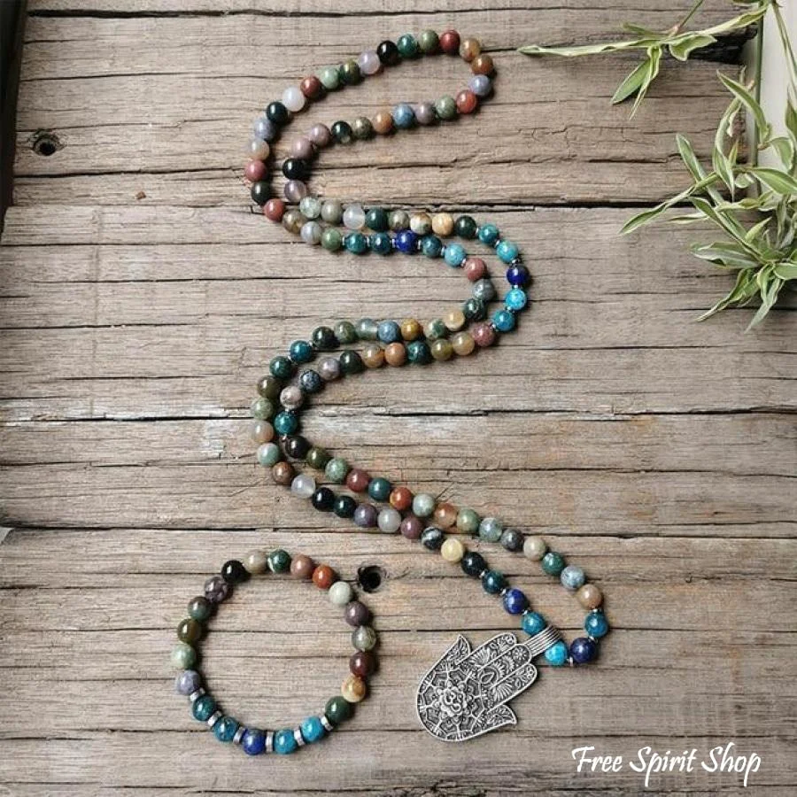 108 Natural Indian Onyx & Blue Apatite Mala Bead Necklace / Bracelet - Image 12