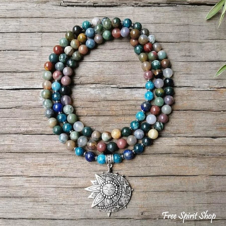 108 Natural Indian Onyx & Blue Apatite Mala Bead Necklace / Bracelet - Image 13