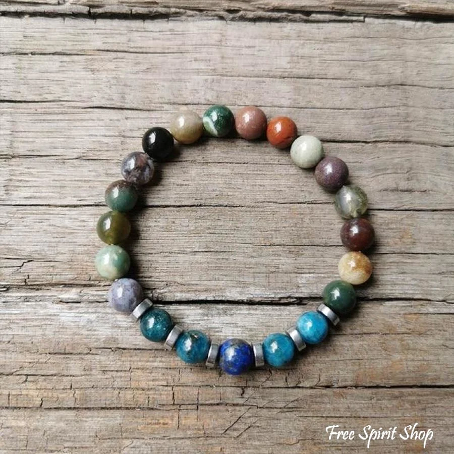 108 Natural Indian Onyx & Blue Apatite Mala Bead Necklace / Bracelet - Image 14